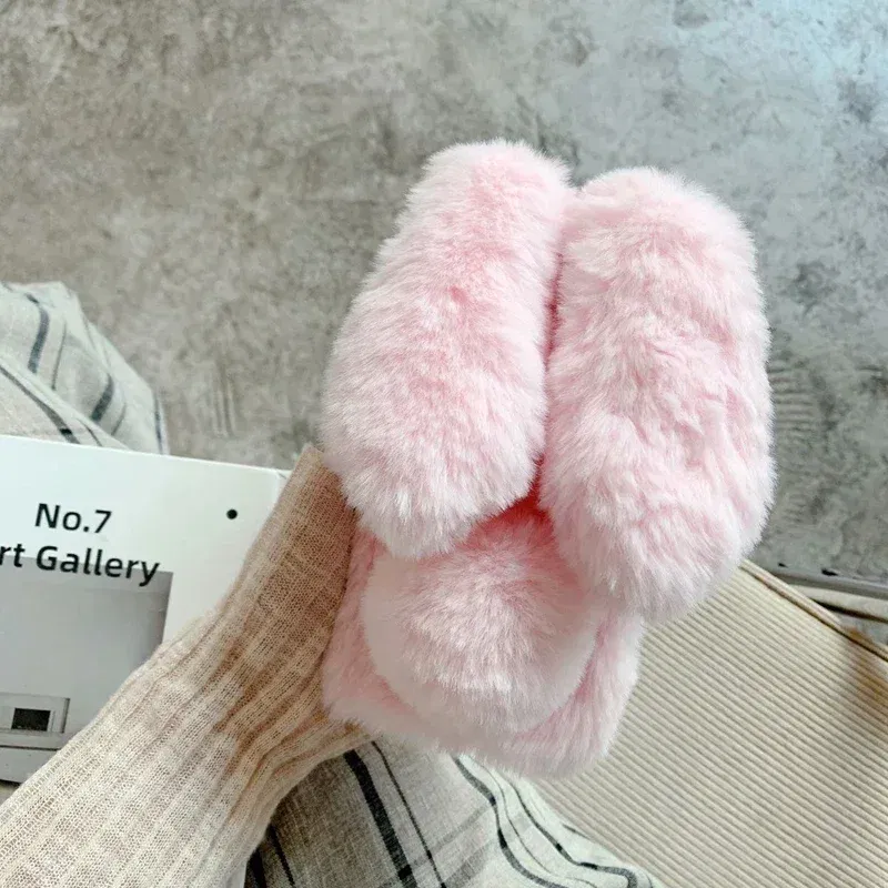 Color: pink, Material: Vinyl - Warm Plush Rabbit Fluffy fur Cover for Samsung A15 A25 A35 A55 A14 A24 A34 A54 A13 A23 A33 A53 A12 A22 A32 A52 A51 Phone Case