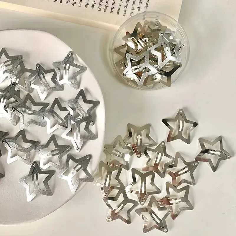 Color: PURPLE - 10/25/50/100/200pcs Sliver Y2K Star BB Hair Clips for Girl Metal Snap Hairpins Barrettes Women Filigree Styling Hair Accessorie
