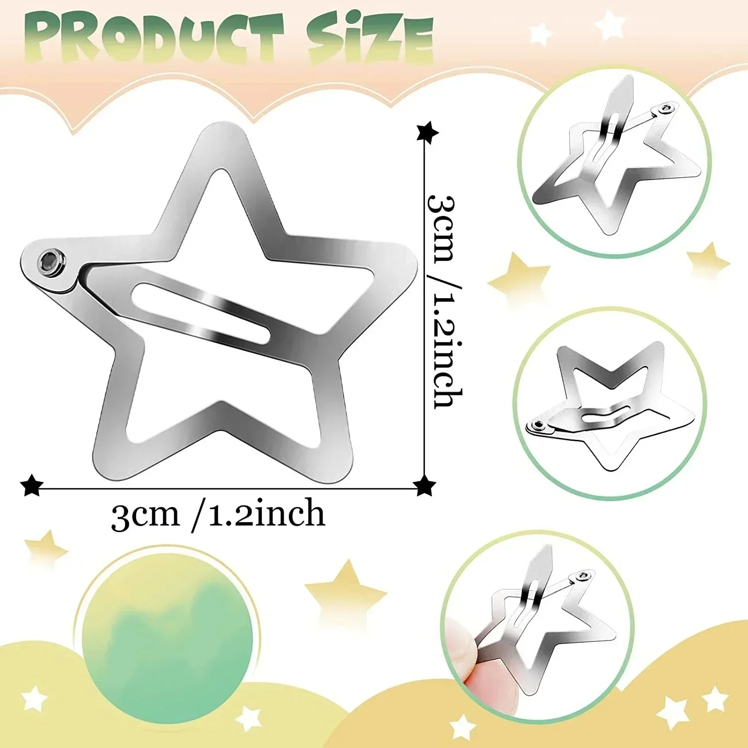 Color: PURPLE - 10/25/50/100/200pcs Sliver Y2K Star BB Hair Clips for Girl Metal Snap Hairpins Barrettes Women Filigree Styling Hair Accessorie