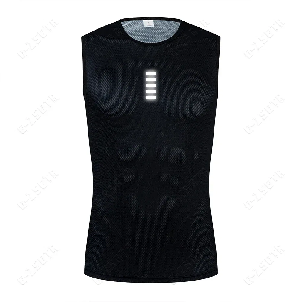 Color: GRAY, Size: XL - Reflective Cycling Base Layers White Cycling Undershirt Quick Dry Vest Sport Underwear Tight Vest High Elastici Vest Bike Jersey