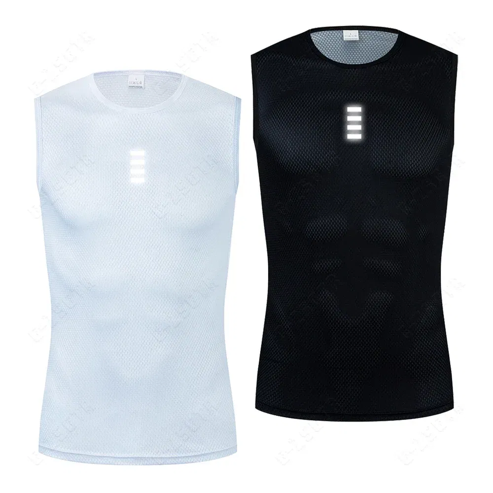 Color: GRAY, Size: XL - Reflective Cycling Base Layers White Cycling Undershirt Quick Dry Vest Sport Underwear Tight Vest High Elastici Vest Bike Jersey