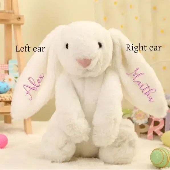 Color: WHITE, Ships From: CN, Height: 31cm-50cm - Personalied Baby Gifts Embroidered Plush Bunny Toys with Kids Customized Name First Easter Boys Girls Birthday Gifts Children