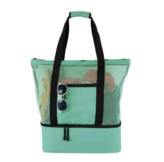 Color: Blue - High Capacity Women Mesh Transparent Bag Double-layer Heat Preservation Large Picnic Beach Bags