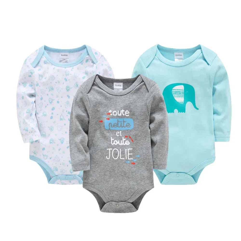 Color: Gold, Kid Size: 6M - Kavkas Baby Boys Girls Bodysuit 3 PCS Long Sleeve 100% Cotton Baby Clothes 0-12 Months Newborn Body Bebe Jumpsuit Clothing