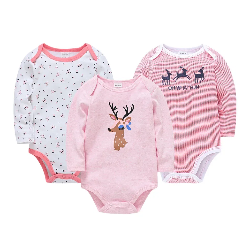 Color: Gold, Kid Size: 6M - Kavkas Baby Boys Girls Bodysuit 3 PCS Long Sleeve 100% Cotton Baby Clothes 0-12 Months Newborn Body Bebe Jumpsuit Clothing