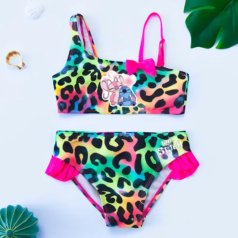 Color: SKY BLUE, Size: S - Lilo Stitch Gilrs Bow Bikini Set Trendy Two-Piece Swimsuits for Summer Stylish Beachwear Pool Fashion Bathing Suits 3-12Y