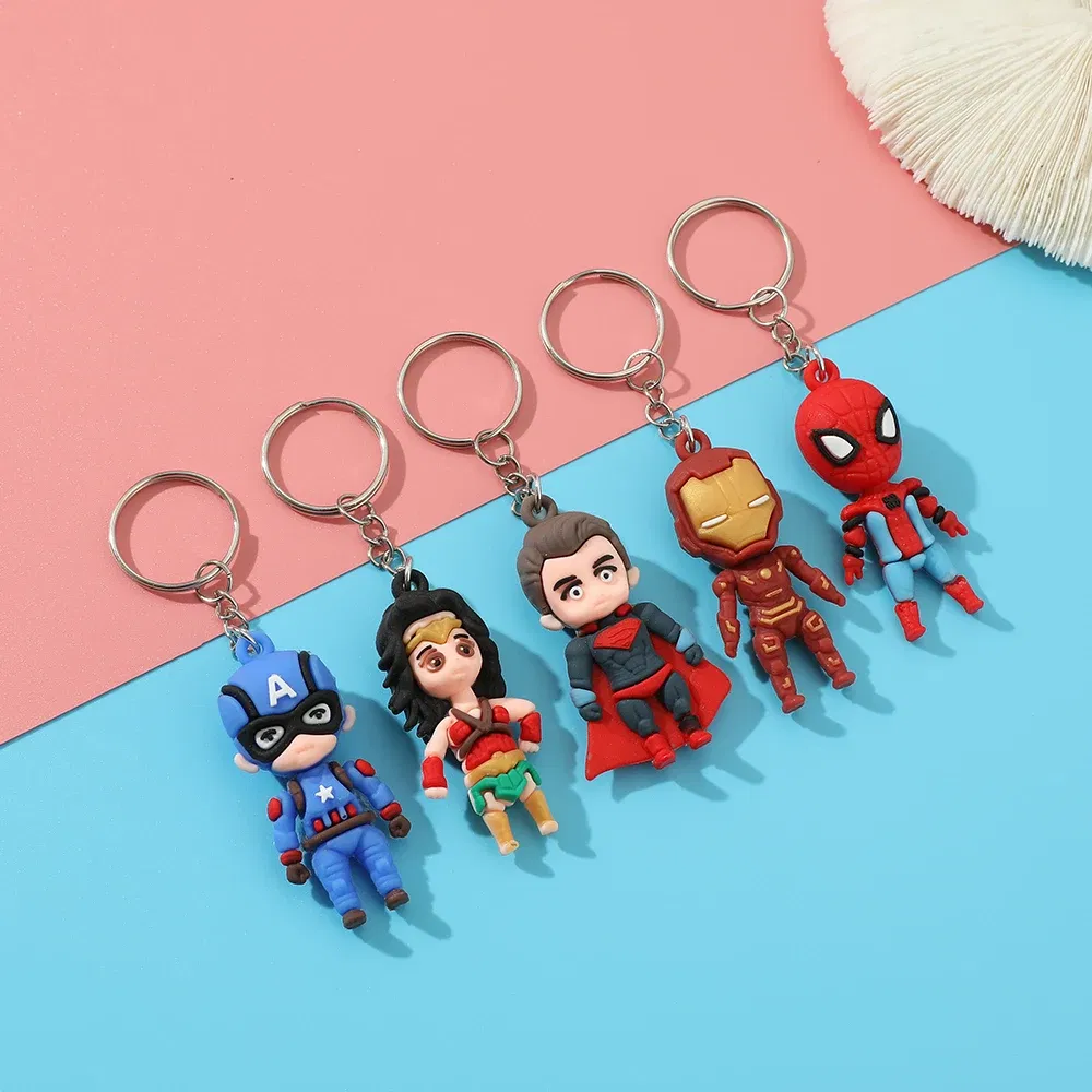 Color: Red, Ships From: CHINA - Marvel Superhero Keychain Avengers Cartoon Doll Iron Man Spiderman Keyrings for Backpack Accessories Key Holder Kid Gift