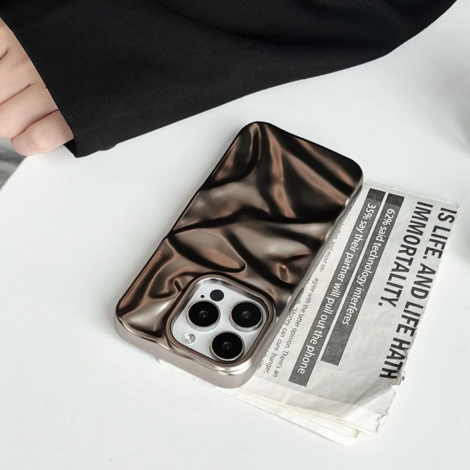 Color: Dark Brown, Compatibility by Model: iPhone 15 - Soft Matte 3D Wavy Pattern Phone Case For iPhone 16 17 ProMax 17 Air 15 14 Plus 13 12 Pro Max 11 ins Water Ripple Creative Cover