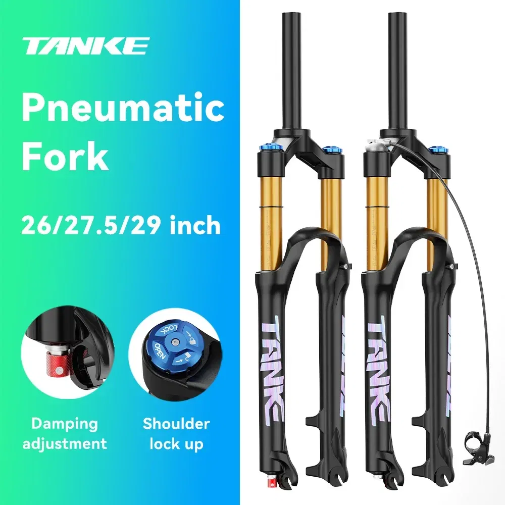 Color: Blue - TANKE Bike Fork Rebound Adjustable MTB Air Front Suspension 26/27.5/29 Inch 120mm Travel Quick Release Fork Bicycle Accessories
