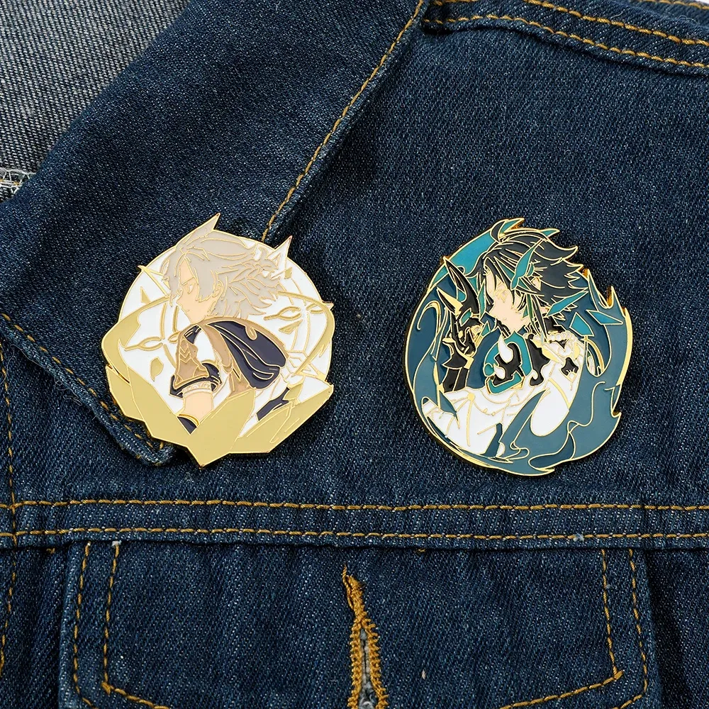 Metal color: Light Yellow Gold Color, Ships From: CHINA - Genshin Impact Star Enamel Pins Series  Albedo Xiao Metal Badge Button Brooch  Collection Medal Souvenir