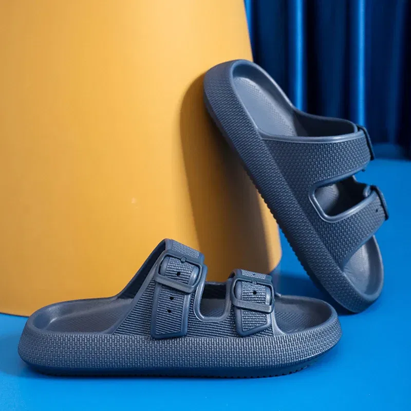 Color: wine red, Shoe Size: 36-37 - Fashion Buckle Thick Platform Slippers Women Home Soft Sole eva Cloud Slides Sandals Woman 2025 Summer Non Slip Beach Flip Flops