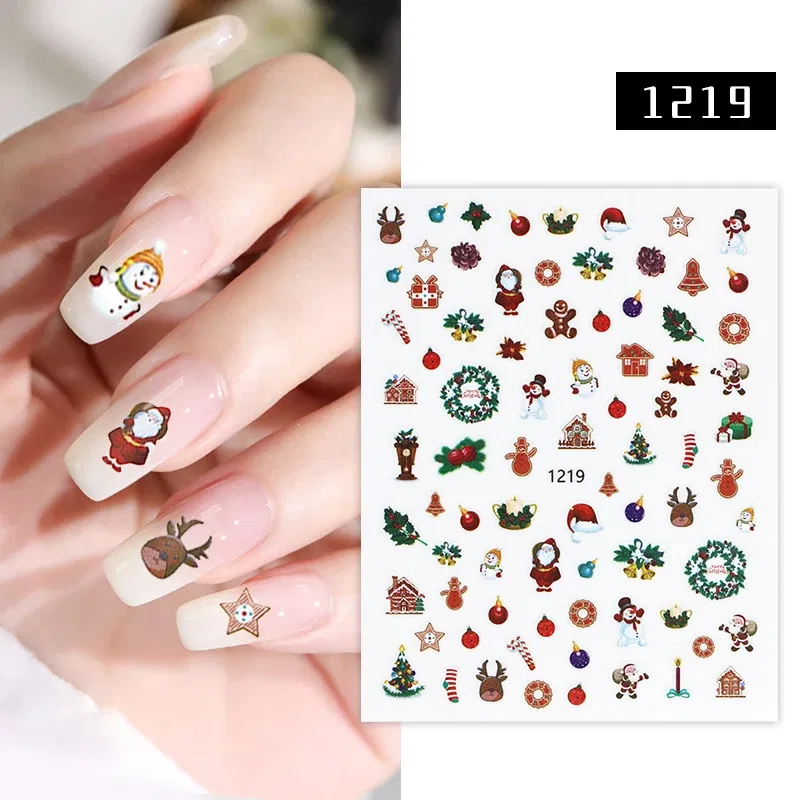 Color: Chocolate - 1Pc Christmas Stickers Santa Claus Snowflake Decals Catoon Image Muti- Pattern New Year Halloween Nail Art Stickers for Manicure