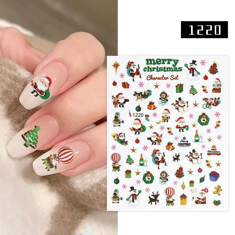 Color: Chocolate - 1Pc Christmas Stickers Santa Claus Snowflake Decals Catoon Image Muti- Pattern New Year Halloween Nail Art Stickers for Manicure