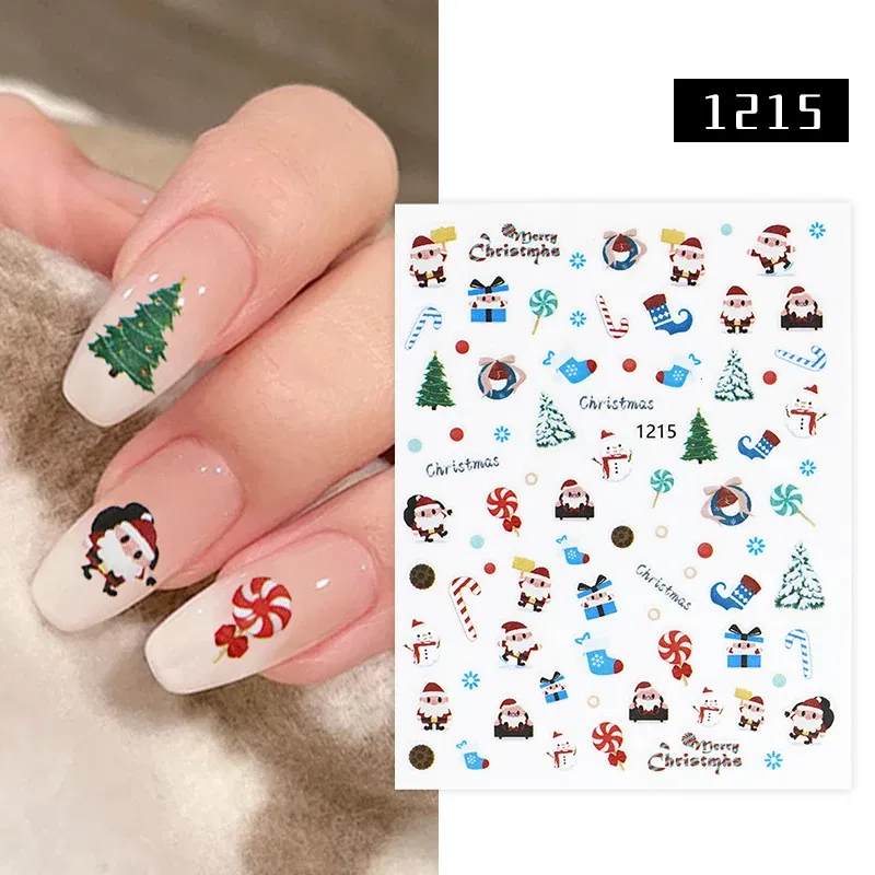 Color: Chocolate - 1Pc Christmas Stickers Santa Claus Snowflake Decals Catoon Image Muti- Pattern New Year Halloween Nail Art Stickers for Manicure