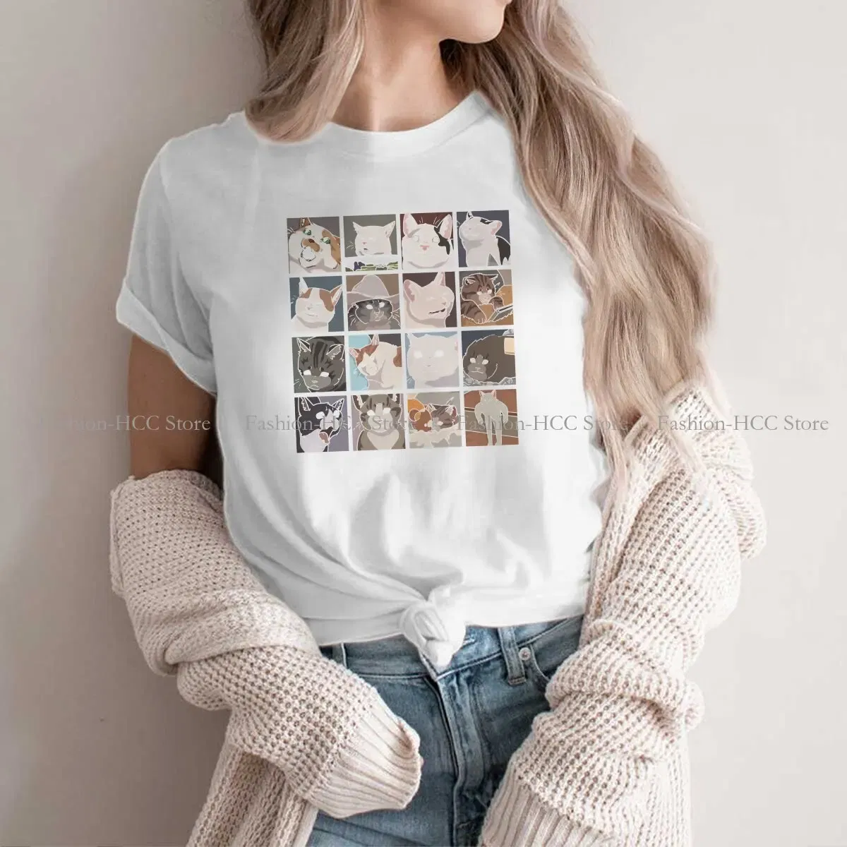 Color: WHITE, Size: S - Meme O Neck TShirt Cat Classic T Shirt Woman's Tops New Design