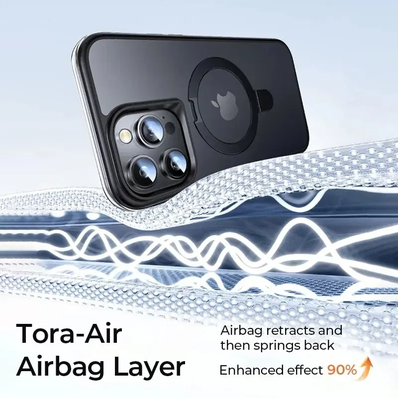 Material: PC + TPU, Color: Black - Joyroom Magnetic Case With Holder for iPhone 15 14 13 Pro Max Case Frosted Ring Holder Phone Cover Wireless Charger Magnet Cover