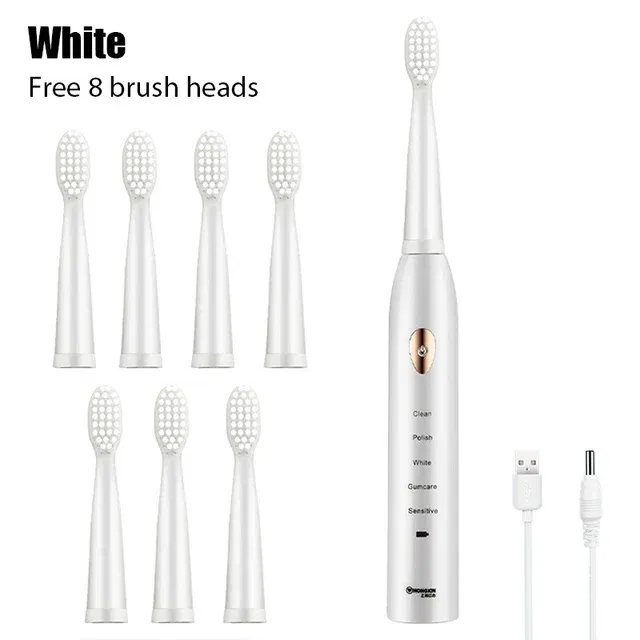 Color: green - Electric Toothbrush 5-gear Mode USB Charging 4 colors IPX7 Waterproof Ultrasonic Rechargeable Soft Hair Toothbrush Adult Classic