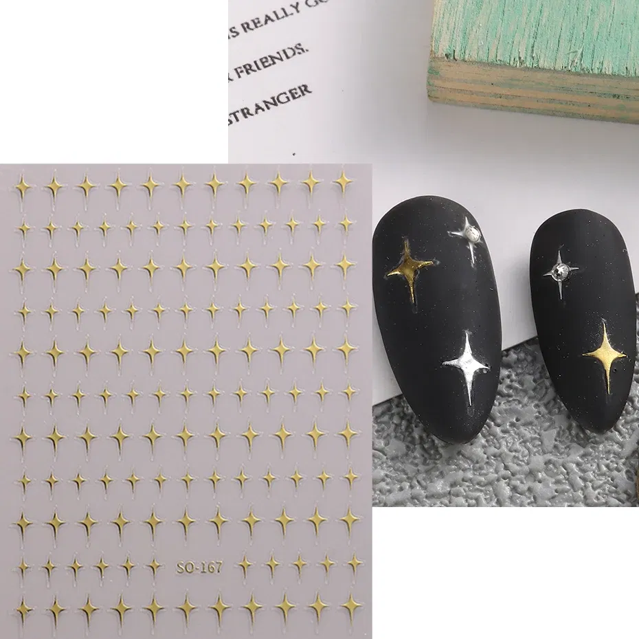 Color: green - Sliver Stars Nails Stickers 3D Bronzing Laser White Cross Starlight Glossychic Y2k Stylish Adhesive Manicure Decorations SO-167