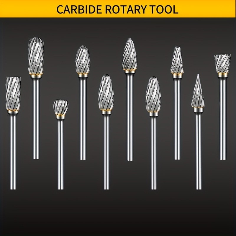 10pcs Tungsten Steel Burrs Set Versatile Carving, Engraving, and Polishing Tool for Wood, Metal, and Stone No Assembly Required!