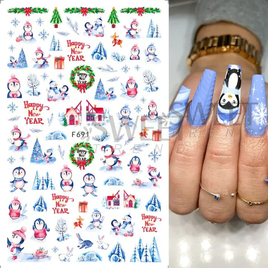 Color: Tran-Yellow - 5D Embossed Elk Nail Art Sticker Cute Christmas Winter Santa Claus Snowflake Gingerbread Man Engraved Slider Manicure Decoration