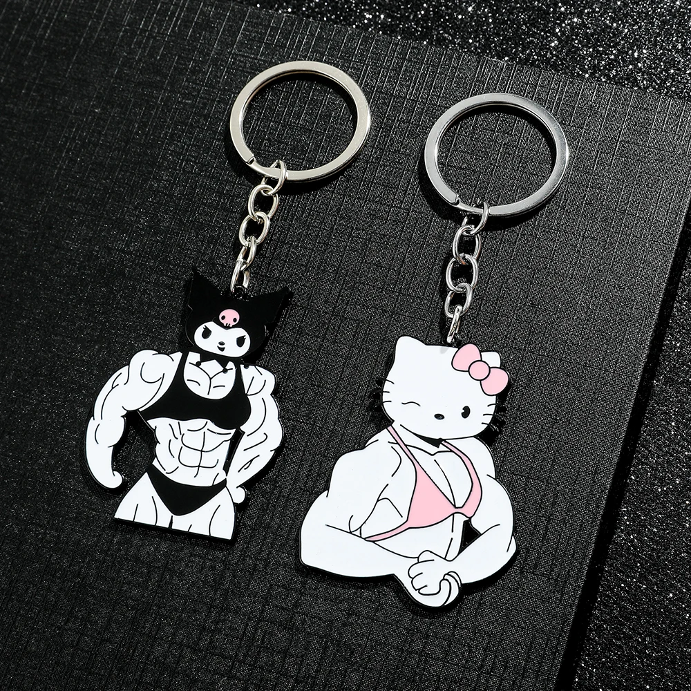 Color: Red - Sanrio Kuromi Hello Kitty Keychain Funny Muscle Anime Figure Keychain Girls Backpack Pendant Jewelry Accessories