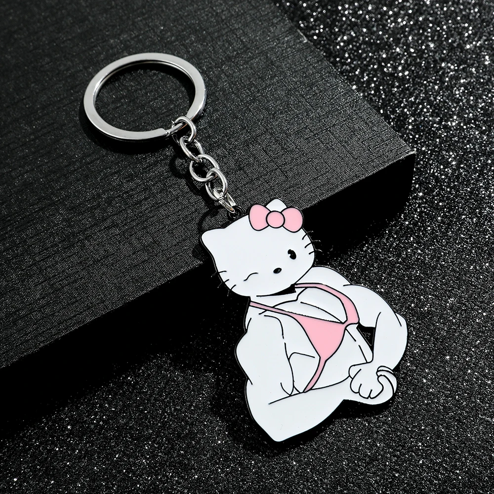 Color: Red - Sanrio Kuromi Hello Kitty Keychain Funny Muscle Anime Figure Keychain Girls Backpack Pendant Jewelry Accessories