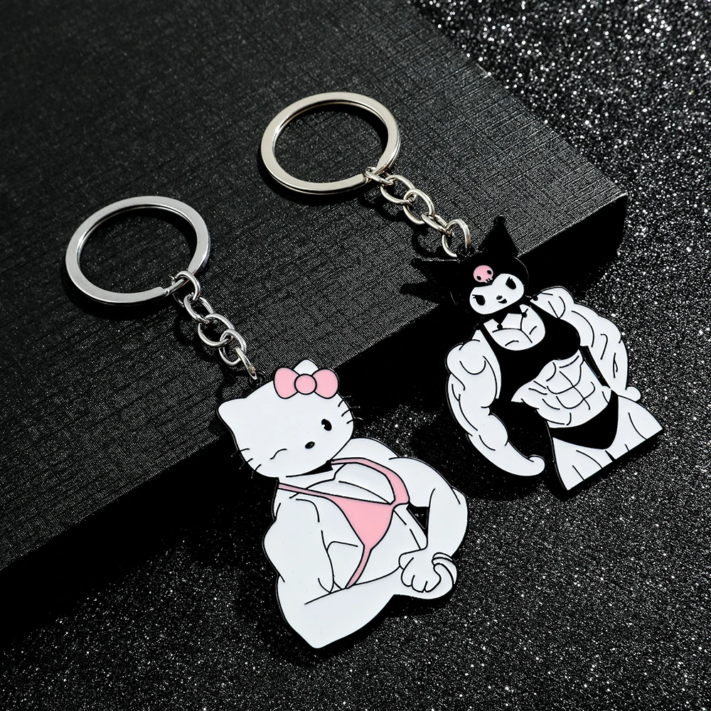 Color: Red - Sanrio Kuromi Hello Kitty Keychain Funny Muscle Anime Figure Keychain Girls Backpack Pendant Jewelry Accessories