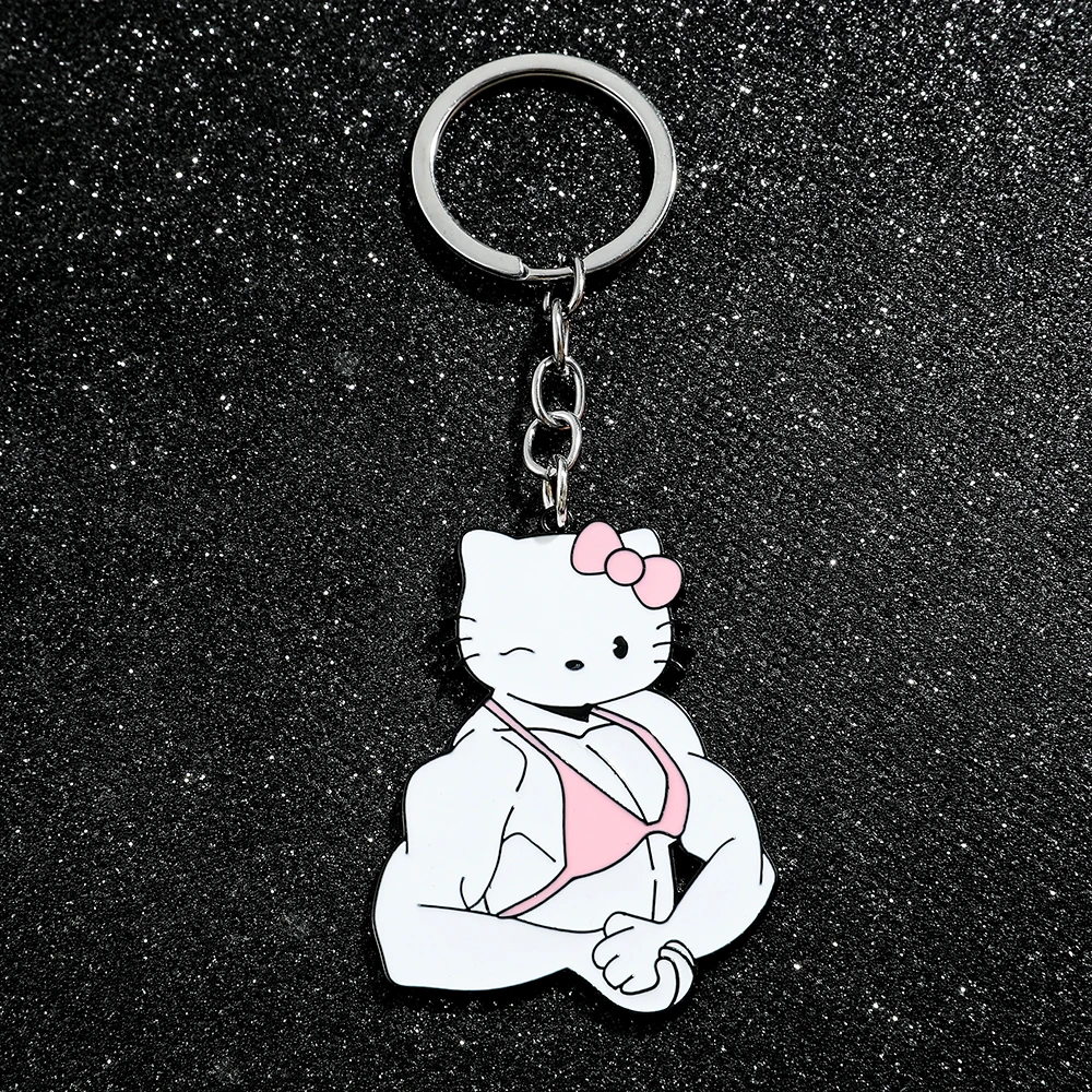 Color: Red - Sanrio Kuromi Hello Kitty Keychain Funny Muscle Anime Figure Keychain Girls Backpack Pendant Jewelry Accessories