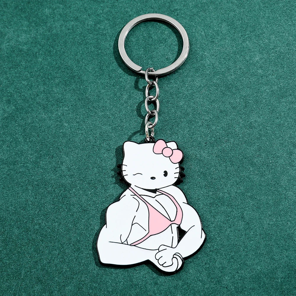 Color: Red - Sanrio Kuromi Hello Kitty Keychain Funny Muscle Anime Figure Keychain Girls Backpack Pendant Jewelry Accessories