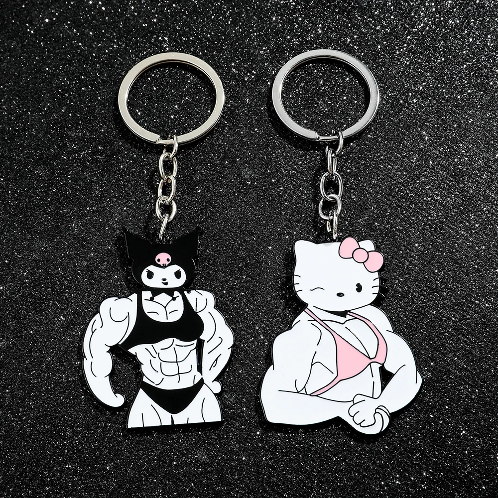 Color: Red - Sanrio Kuromi Hello Kitty Keychain Funny Muscle Anime Figure Keychain Girls Backpack Pendant Jewelry Accessories
