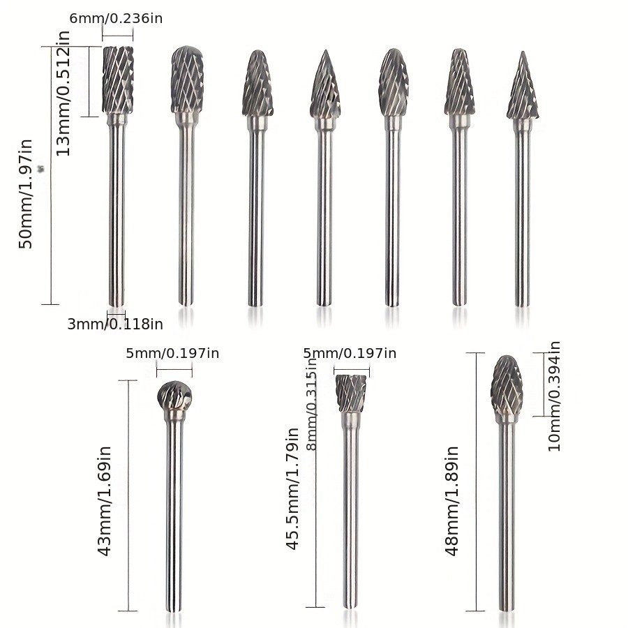 10pcs Double Cut Tungsten Carbide Grinding Bits Set Carbide Deburring Tungsten Steel Grinding Bits Compatible with Rotary Tools