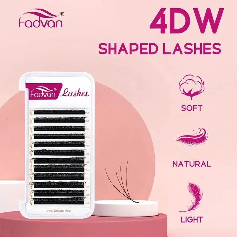 Curl: D, Length: 9mm - Fadvan 4D W In Shape Eyelash Extension Premade Volume Fans Soft Style Mink Easy To Embellish Natural False Eyelashes
