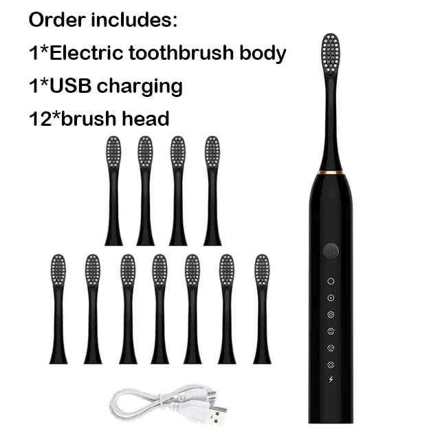 Color: black - Sonic Electric Toothbrush Adult Smart Timing Tooth Brush Teeth Clean Whitening Fast USB Rechargeable Toothbrush Replacement Head