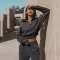Long Sleeve Turtleneck Sweatshirt Stand Up Zipper Short Top With Loose Straight Leg Pants