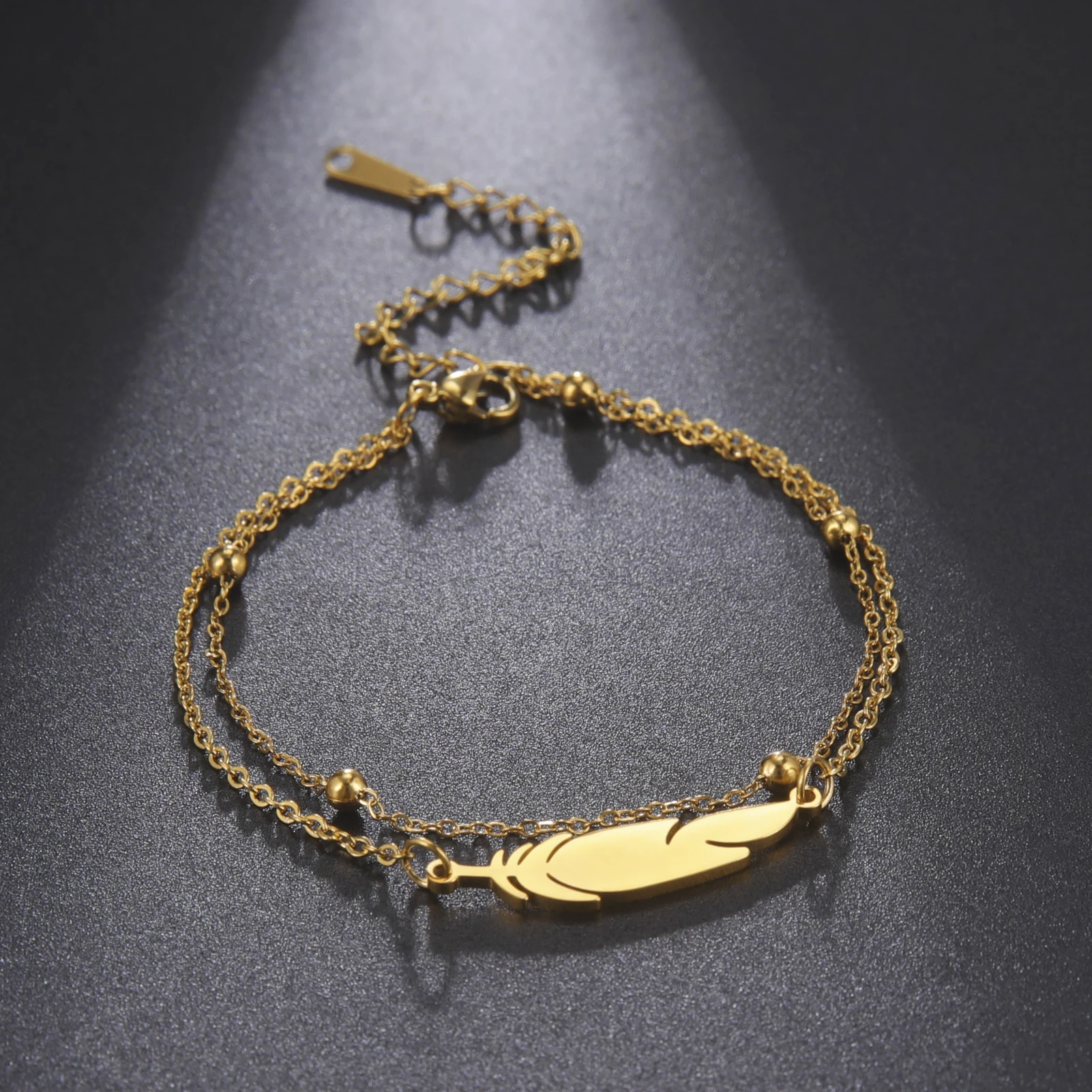 Metal Color: SILVER PLATED - Kkjoy Ankles of Women Men Silver Color Feather Stainless Steel Double Foot Chain Beach Style Trendy Female Jewelry Accessories