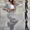 Fashion Striped Suits Casual Lapel Long Sleeve Cropped Top And Straight Pants Outfits
