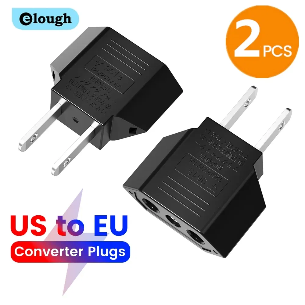 Color: green - Elough 4.0mm US To EU Converter Plugs European EU To US America Travel Plug Adapter US to EU Power Adapter Electrical Plug
