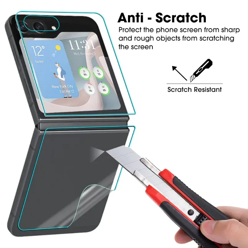 Color: Yellow - For Samsung Galaxy Z Flip 5 Z Flip5 5G Phone Screen Protectors Front Back Inner HD Soft Hydrogel Film Anti-Scratch Protection
