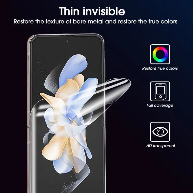 Color: Yellow - For Samsung Galaxy Z Flip 5 Z Flip5 5G Phone Screen Protectors Front Back Inner HD Soft Hydrogel Film Anti-Scratch Protection
