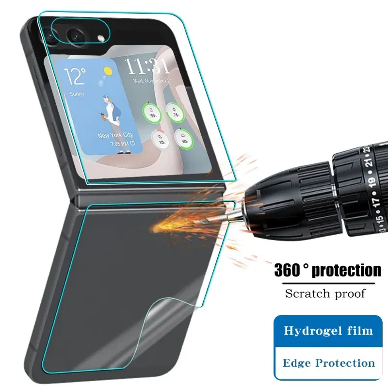 Color: Yellow - For Samsung Galaxy Z Flip 5 Z Flip5 5G Phone Screen Protectors Front Back Inner HD Soft Hydrogel Film Anti-Scratch Protection