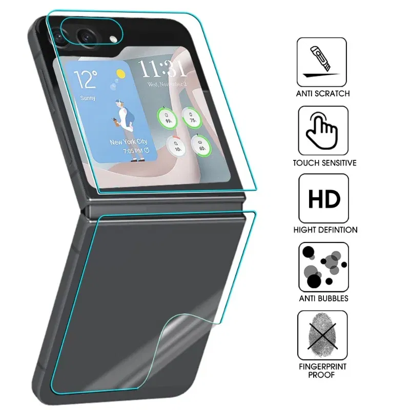 Color: Yellow - For Samsung Galaxy Z Flip 5 Z Flip5 5G Phone Screen Protectors Front Back Inner HD Soft Hydrogel Film Anti-Scratch Protection