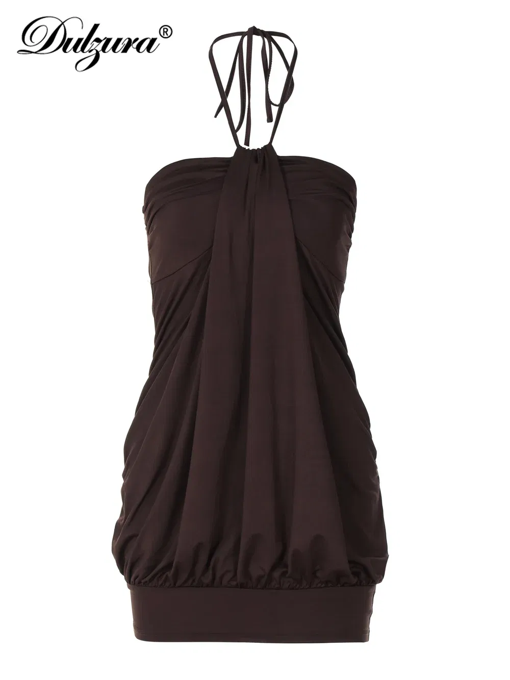 Color: black, Size: S - Dulzura Sexy Mini Halter Ruched Backless Short Dress Solid Sleeveless Women Dresses Summer Lady Party Birthday Club Clothes Y2K