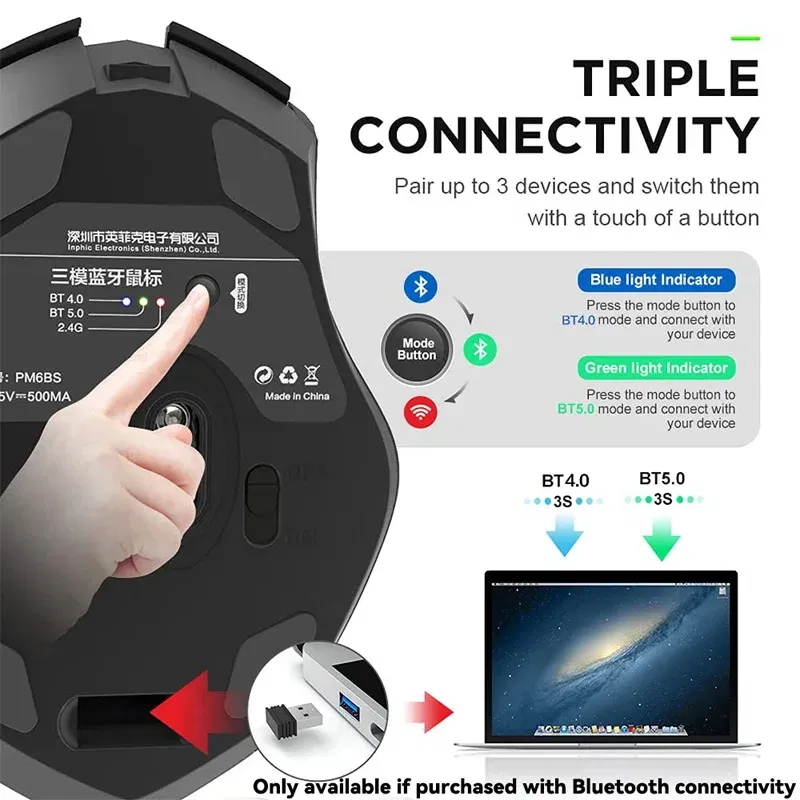 Color: WHITE - Inphic Rechargeable Wireless Mouse Ergonomic Bluetooth 5.0 2.4G Mice Office Mute Mouse For MacBook Tablet Laptops Computer PC