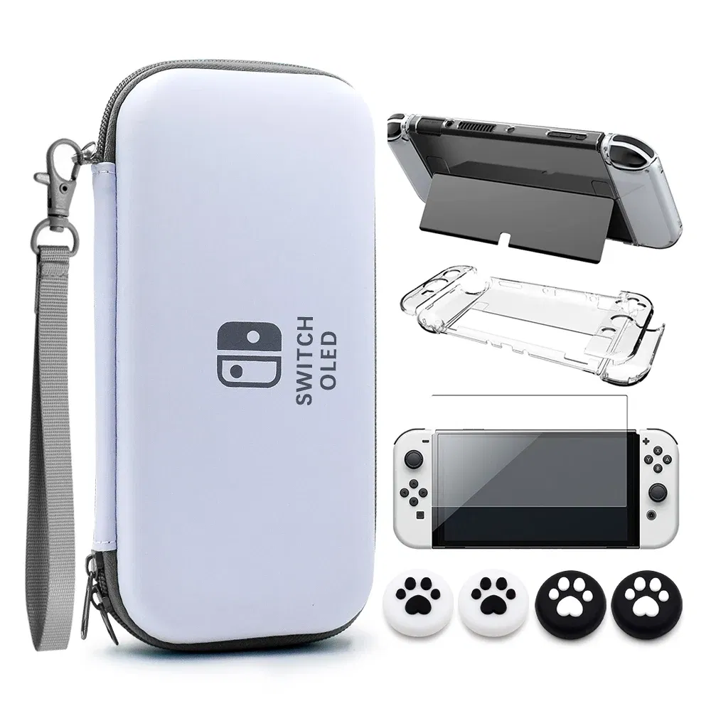 Color: Dark Blue - Case Kit For Nintend Switch OLED Console Carrying Case Protective Pouch Hard Shell Clear Cover For Switch Oled WIth Film Glass
