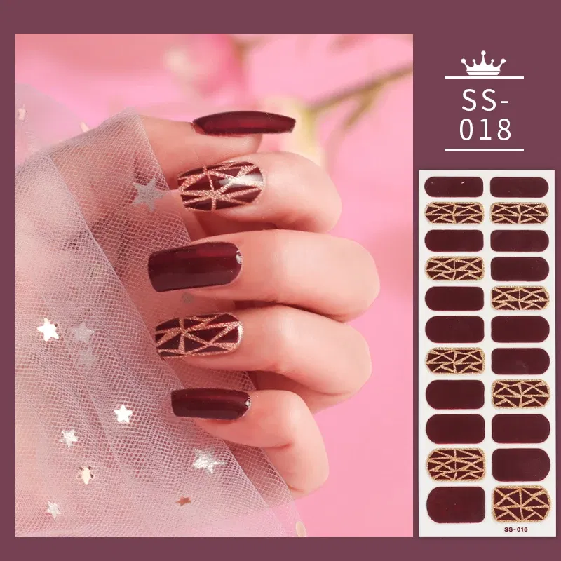 Color: DEEP BLUE - 22 Tips Blue and White Shiny Speckles Nail Art Sticker Full Cover Nail Stickers Last Update Nail Wraps Lot Sticker for Nails