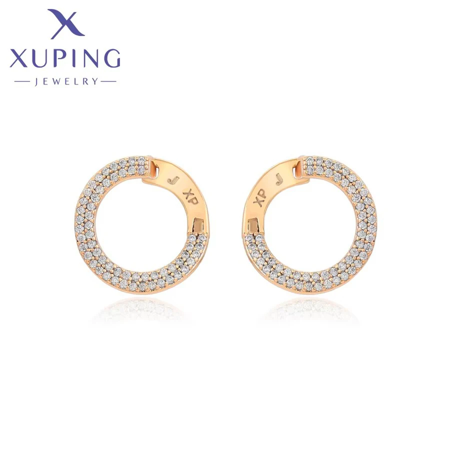 Metal Color: Rhodium Plated, Main Stone Color: WHITE - Xuping Jewelry Fashion С?µрьги Charm Simple Gold Color Earrings for Women Girl Party Copper Alloy Exquisite Gift X000463287