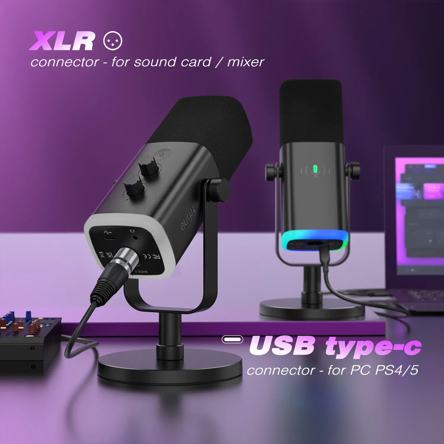 Color: GRAY, Ships From: CHINA - New! USB/XLR Dynamic Microphone with Touch Mute Button,Headphone jack,I/O Controls,for PC PS5/4 mixer,Gaming MIC Ampligame AM8