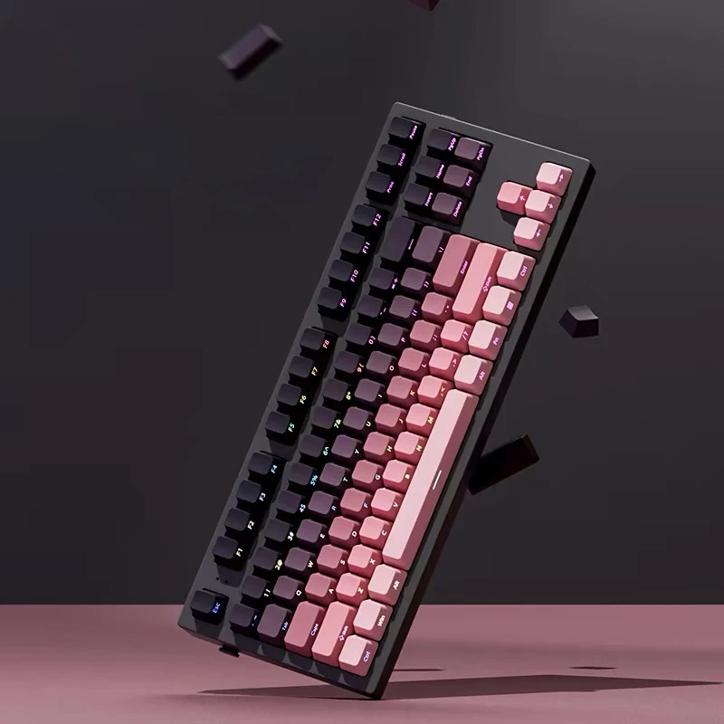 Color: Rust Red - Gradient Keycaps Side Printed Shine Through PBT Double Shot OEM Profile for MX Switches Gaming Keyboard 130+key caps