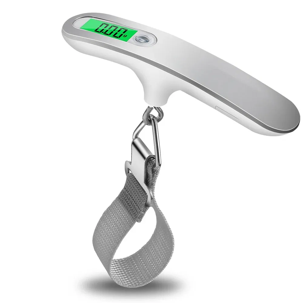 Color: Silver - 110lb/50kg Portable Electronic Hand Luggage Scale LCD Digital Display Balance Scale Suitcase Travel Weighs Baggage Weight Tool