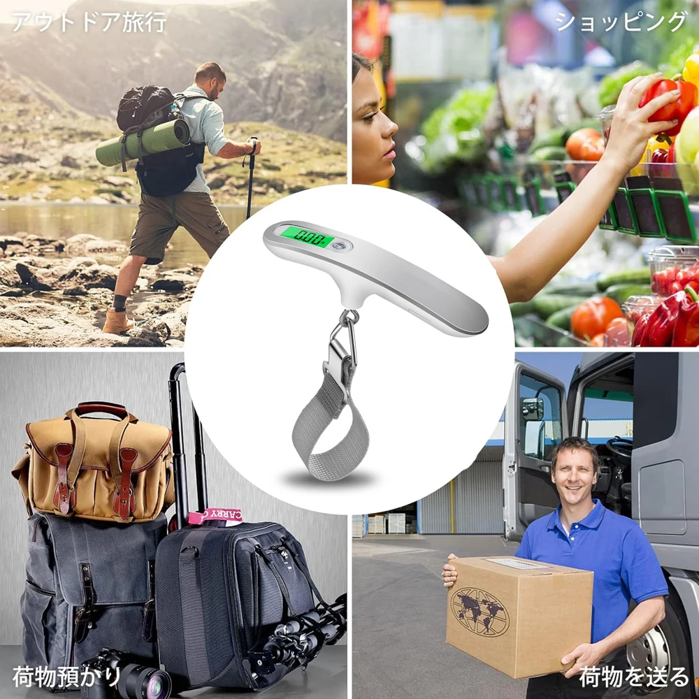 Color: Silver - 110lb/50kg Portable Electronic Hand Luggage Scale LCD Digital Display Balance Scale Suitcase Travel Weighs Baggage Weight Tool